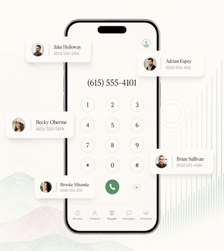 Mobile phone interface with AI voice agent contacts and dialer for franchise lead follow-up
